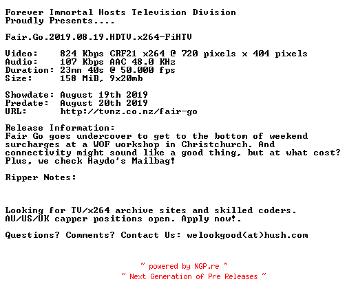 NFO for the release Fair.Go.2019.08.19.HDTV.x264-FiHTV by FiHTV