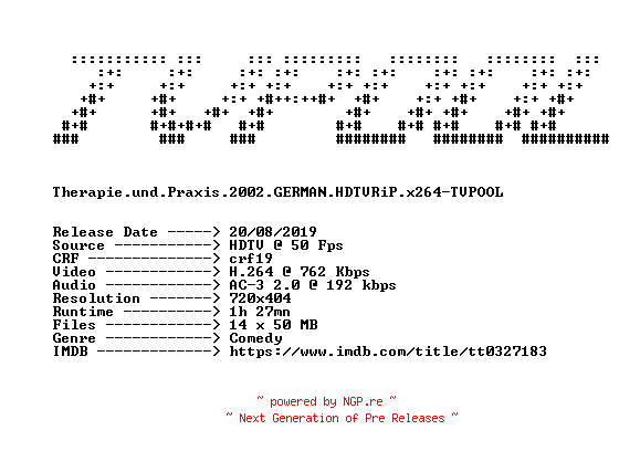 NFO for the release Therapie.und.Praxis.2002.GERMAN.HDTVRiP.x264-TVPOOL by TVPOOL