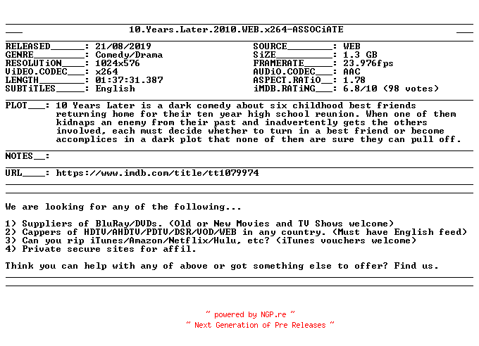 NFO for the release 10.Years.Later.2010.WEB.x264-ASSOCiATE by ASSOCiATE