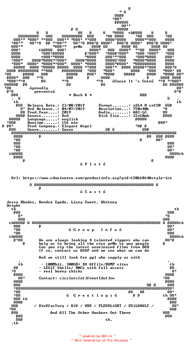 NFO for the release Bush.8.XXX.DVDRip.x264-CiCXXX by CiCXXX