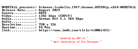 NFO for the release Schoene.Isabella.1967.German.HDTVRip.x264-NORETAiL by NORETAiL