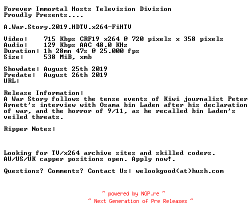 NFO for the release A.War.Story.2019.HDTV.x264-FiHTV by FiHTV