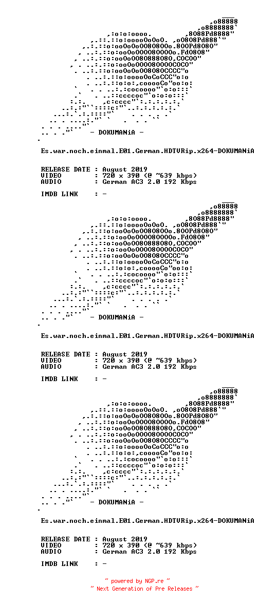 NFO for the release Es.war.noch.einmal.E01.German.HDTVRip.x264-DOKUMANiA by DOKUMANiA