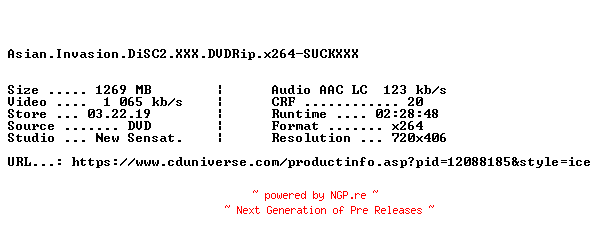 NFO for the release Asian.Invasion.DiSC2.XXX.DVDRip.x264-SUCKXXX by SUCKXXX