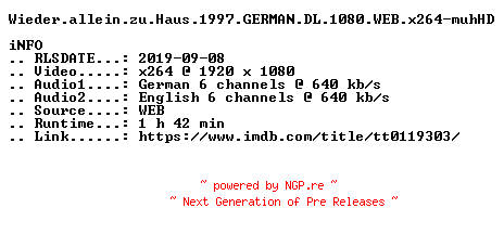 NFO for the release Wieder.allein.zu.Haus.1997.GERMAN.DL.1080.WEB.x264-muhHD by muhHD