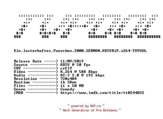 NFO for the release Ein.lasterhaftes.Paerchen.2000.GERMAN.HDTVRiP.x264-TVPOOL by TVPOOL