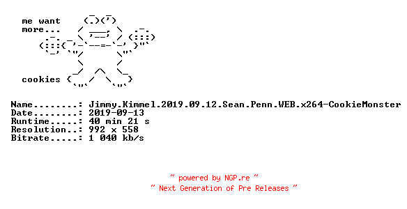 NFO for the release Jimmy.Kimmel.2019.09.12.Sean.Penn.WEB.x264-CookieMonster by CookieMonster