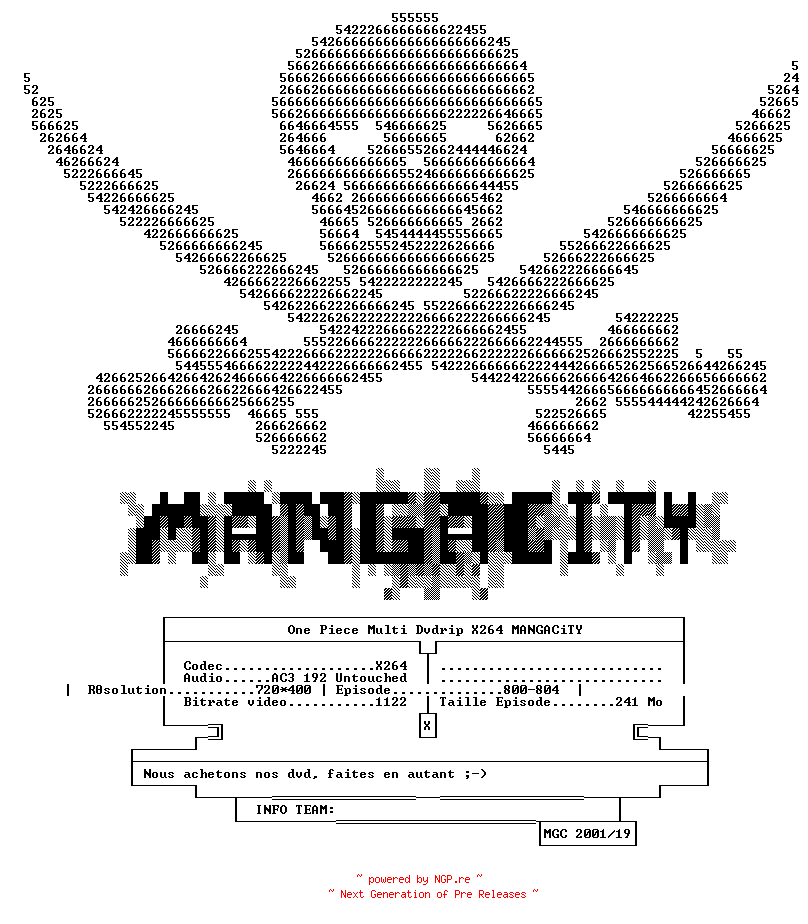NFO for the release One.Piece.Vol178.Multi.Dvdrip.X264-MANGACiTY by MANGACiTY
