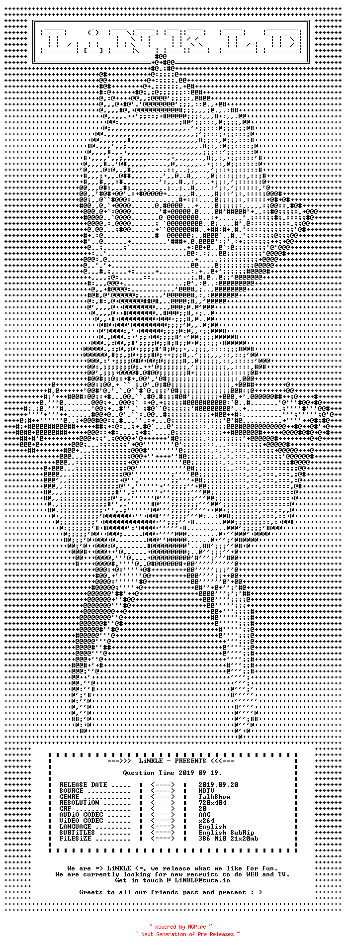 NFO for the release Question.Time.2019.09.19.HDTV.x264-LiNKLE by LiNKLE