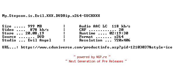NFO for the release My.Stepson.is.Evil.XXX.DVDRip.x264-SUCKXXX by SUCKXXX
