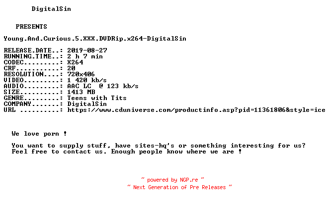 NFO for the release Young.And.Curious.5.XXX.DVDRip.x264-DigitalSin by DigitalSin