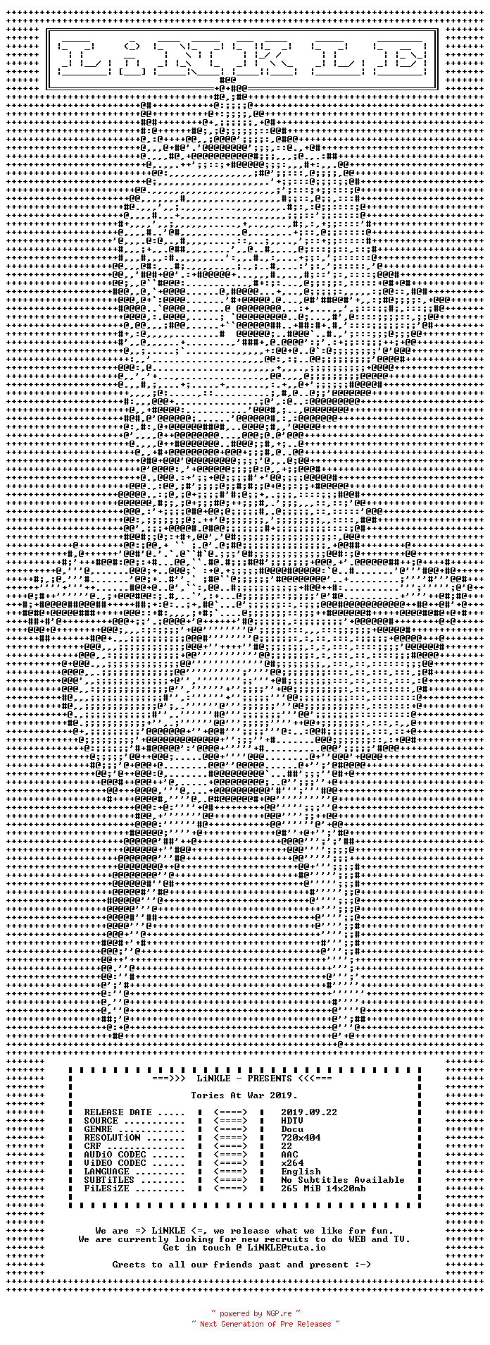 NFO for the release Tories.At.War.2019.HDTV.x264-LiNKLE by LiNKLE