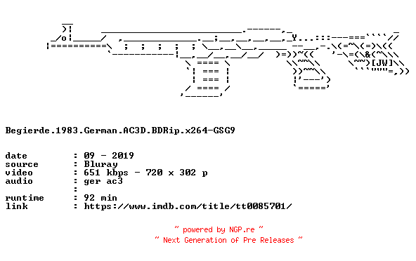 NFO for the release Begierde.1983.German.AC3D.BDRip.x264-GSG9 by GSG9