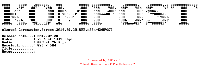 NFO for the release Coronation.Street.2019.09.20.WEB.x264-KOMPOST by KOMPOST