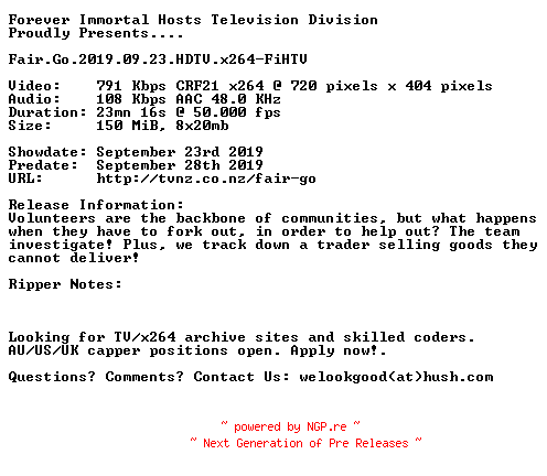 NFO for the release Fair.Go.2019.09.23.HDTV.x264-FiHTV by FiHTV