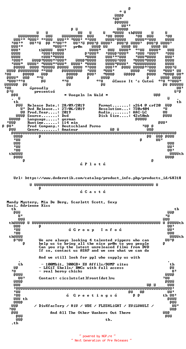 NFO for the release Voegeln.Im.Wald.German.XXX.DVDRip.x264-CiCXXX by CiCXXX