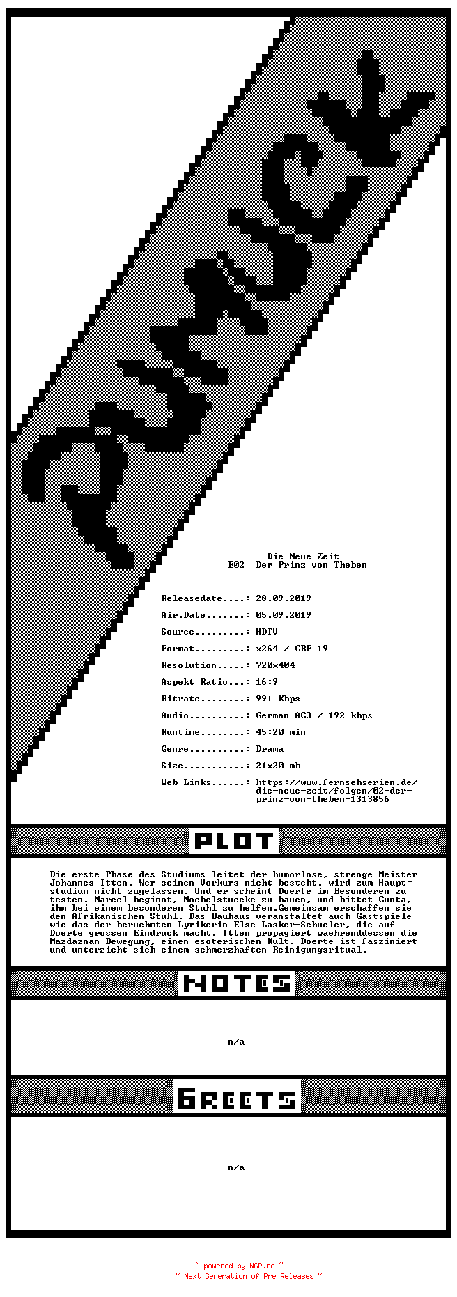 NFO for the release Die.Neue.Zeit.E02.Der.Prinz.von.Theben.GERMAN.WS.HDTVRip.x264-Pumuck by Pumuck