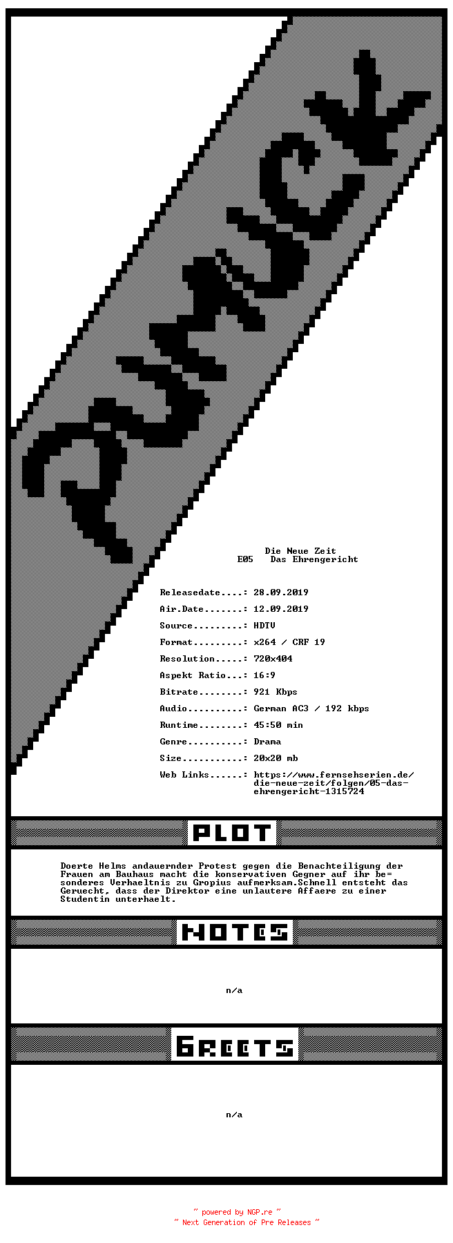 NFO for the release Die.Neue.Zeit.E05.Das.Ehrengericht.GERMAN.WS.HDTVRip.x264-Pumuck by Pumuck