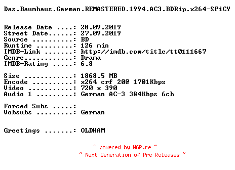 NFO for the release Das.Baumhaus.German.REMASTERED.1994.AC3.BDRip.x264-SPiCY by SPiCY