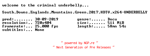 NFO for the release South.Downs.Englands.Mountains.Green.2017.HDTV.x264-UNDERBELLY by UNDERBELLY