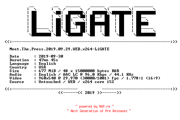 NFO for the release Meet.The.Press.2019.09.29.WEB.x264-LiGATE by LiGATE