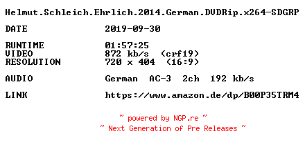 NFO for the release Helmut.Schleich.Ehrlich.2014.German.DVDRip.x264-SDGRP by SDGRP