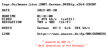 NFO for the release Ingo.Oschmann.Live.2007.German.DVDRip.x264-SDGRP by SDGRP