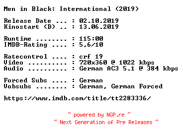 NFO for the release Men.in.Black.International.German.2019.AC3.BDRip.x264-COiNCiDENCE by COiNCiDENCE