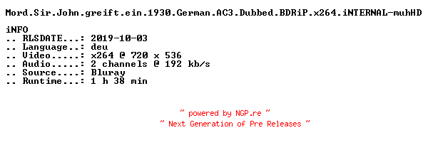 NFO for the release Mord.Sir.John.greift.ein.1930.German.AC3.Dubbed.BDRiP.x264.iNTERNAL-muhHD by muhHD