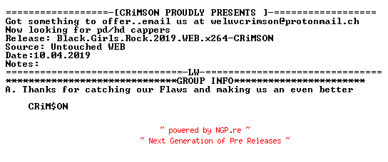 NFO for the release Black.Girls.Rock.2019.WEB.x264-CRiMSON by CRiMSON