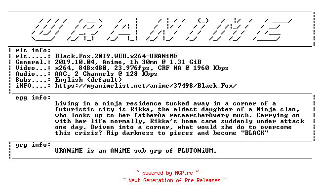 NFO for the release Black.Fox.2019.WEB.x264-URANiME by URANiME