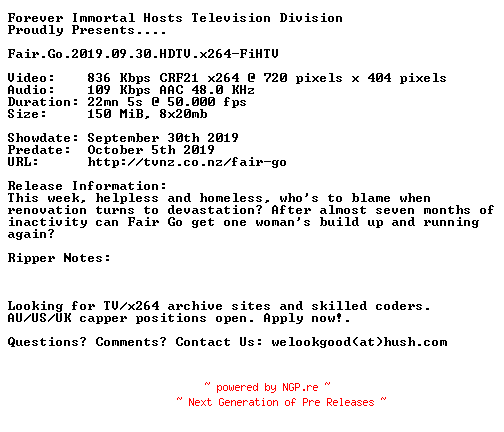 NFO for the release Fair.Go.2019.09.30.HDTV.x264-FiHTV by FiHTV