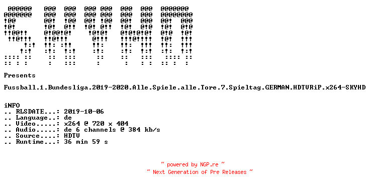 NFO for the release Fussball.1.Bundesliga.2019-2020.Alle.Spiele.alle.Tore.7.Spieltag.GERMAN.HDTVRiP.x264-SKYHD by SKYHD