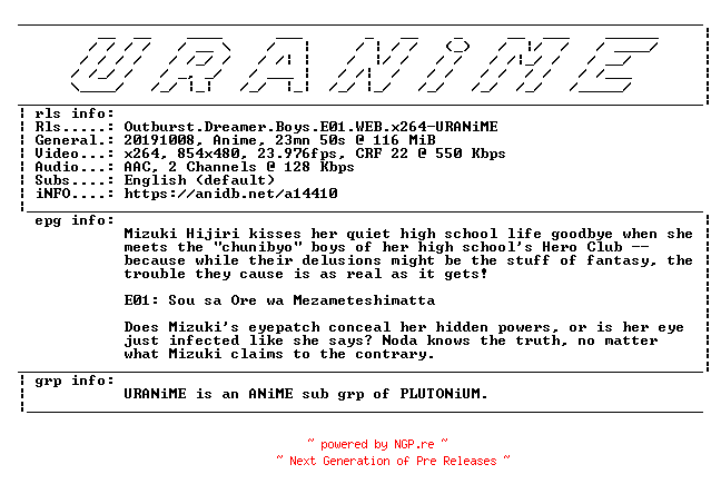 NFO for the release Outburst.Dreamer.Boys.E01.WEB.x264-URANiME by URANiME