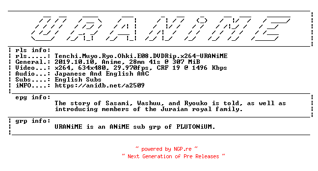 NFO for the release Tenchi.Muyo.Ryo.Ohki.E08.DVDRip.x264-URANiME by URANiME