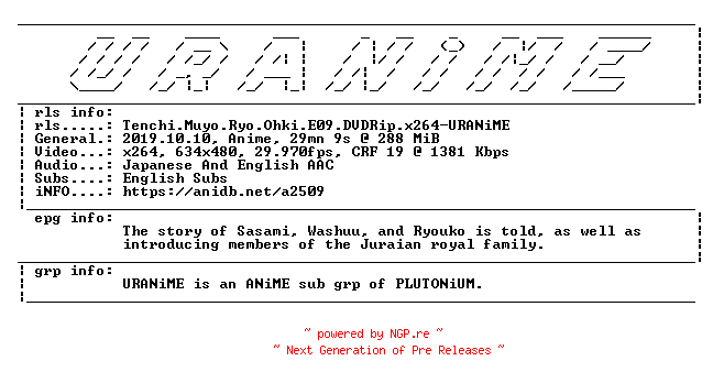 NFO for the release Tenchi.Muyo.Ryo.Ohki.E09.DVDRip.x264-URANiME by URANiME