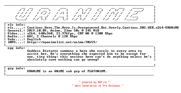 NFO for the release Cautious.Hero.The.Hero.Is.Overpowered.But.Overly.Cautious.E02.WEB.x264-URANiME by URANiME