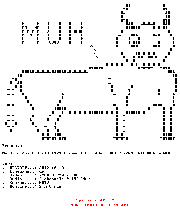NFO for the release Mord.im.Zwiebelfeld.1979.German.AC3.Dubbed.BDRiP.x264.iNTERNAL-muhHD by muhHD