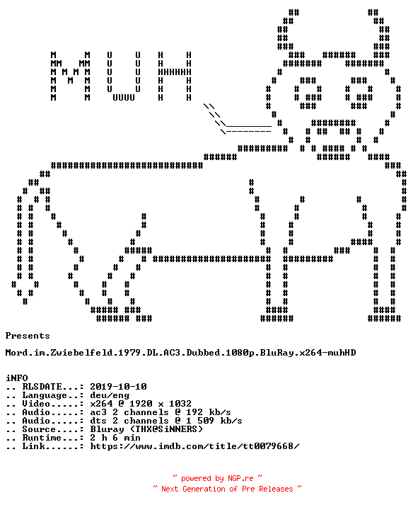 NFO for the release Mord.im.Zwiebelfeld.1979.German.DL.AC3.Dubbed.1080p.BluRay.x264.DIRFIX-muhHD by muhHD