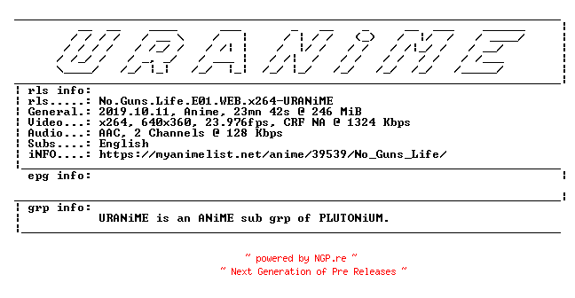 NFO for the release No.Guns.Life.E01.WEB.x264-URANiME by URANiME
