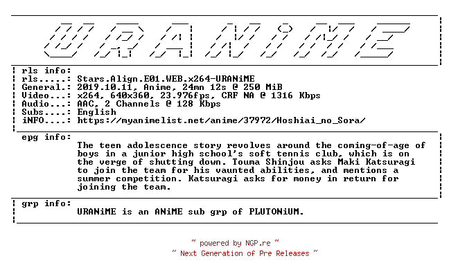 NFO for the release Stars.Align.E01.WEB.x264-URANiME by URANiME