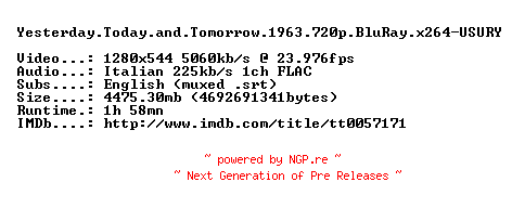 NFO for the release Yesterday.Today.and.Tomorrow.1963.720p.BluRay.x264-USURY by USURY