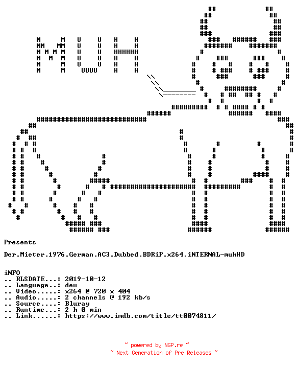 NFO for the release Der.Mieter.1976.German.AC3.Dubbed.BDRiP.x264.iNTERNAL-muhHD by muhHD