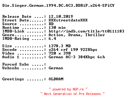 NFO for the release Die.Sieger.German.1994.DC.AC3.BDRiP.x264-SPiCY by SPiCY