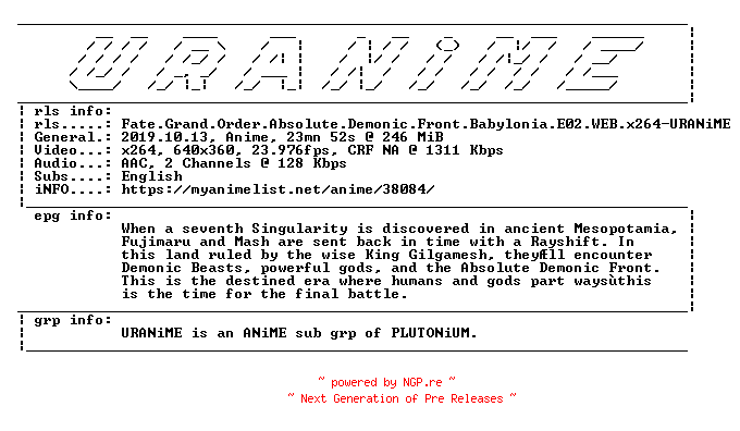 NFO for the release Fate.Grand.Order.Absolute.Demonic.Front.Babylonia.E02.WEB.x264-URANiME by URANiME