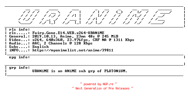 NFO for the release Fairy.Gone.E14.WEB.x264-URANiME by URANiME