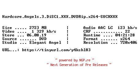 NFO for the release Hardcore.Angels.3.DiSC1.XXX.DVDRip.x264-SUCKXXX by SUCKXXX
