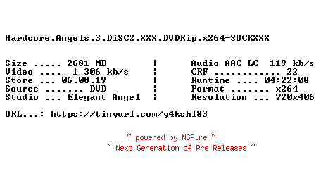 NFO for the release Hardcore.Angels.3.DiSC2.XXX.DVDRip.x264-SUCKXXX by SUCKXXX