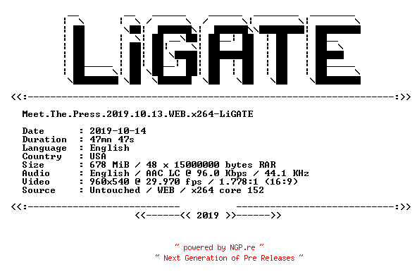 NFO for the release Meet.The.Press.2019.10.13.WEB.x264-LiGATE by LiGATE