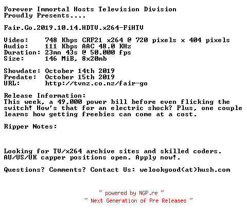 NFO for the release Fair.Go.2019.10.14.HDTV.x264-FiHTV by FiHTV